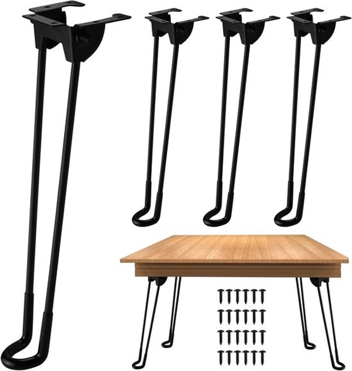 Set van 4 Metalen Vouwbare Tafelpoten Zwart 32 cm - Incl. Schroeven voor Eigen Tafelblad