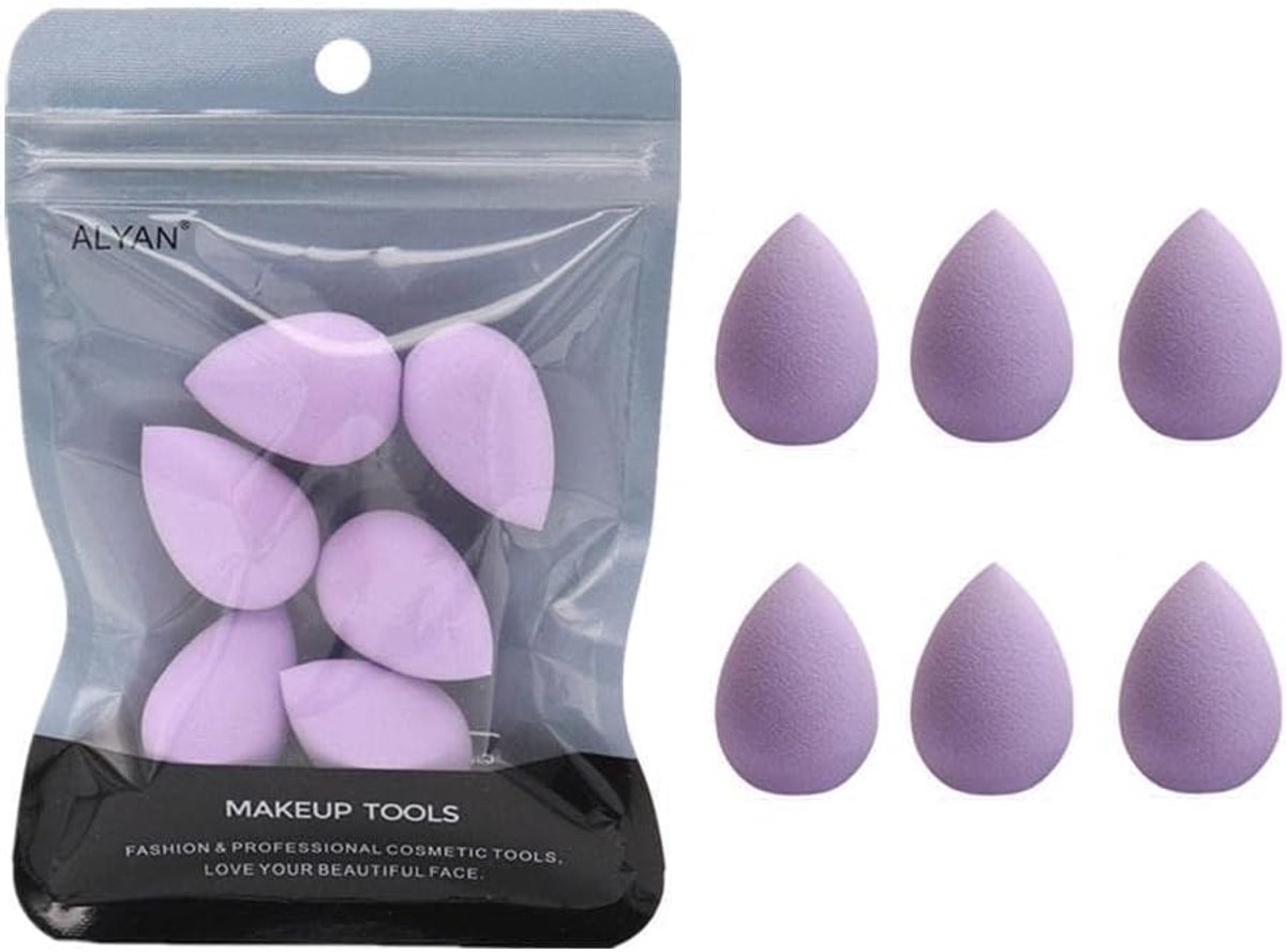 6 stuks paarse mini make-up spons - kleine schoonheid spons blender set voor foundation, poeder, concealer hoogtepunt en oogschaduw, gezicht, spons
