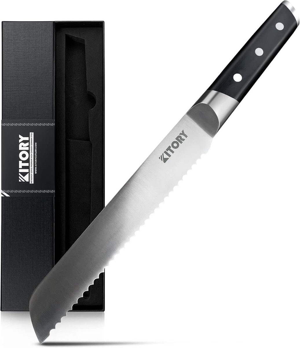 Broodmes 21 cm - roestvrijstalen keukenmes - ergonomisch pakkahouten handvat - scherp mes voor brood - ShopVlot