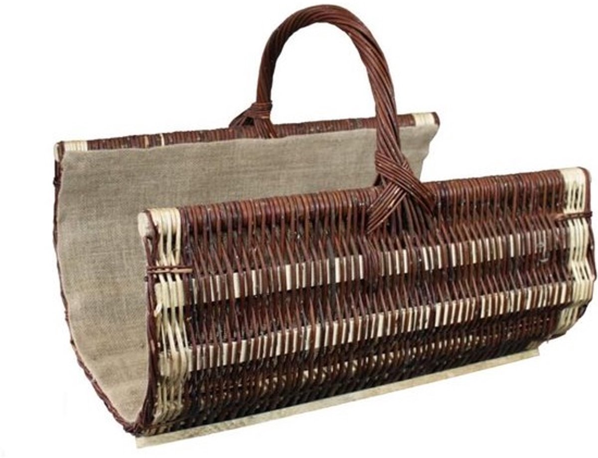 Grote Rieten Open Haardmand met Houten Bodem en Jute Bekleding - Houtblokken Opslag