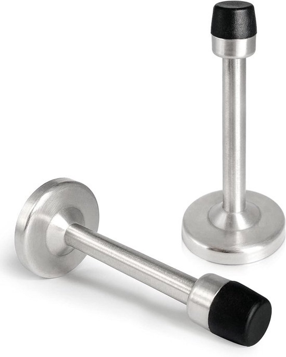 Set van 2 Deurstoppers 120mm - Wandbeschermers in Zilver met Rubber Bumper - Voorkom Deurschade en Geluidsoverlast in Huis en Kantoor
