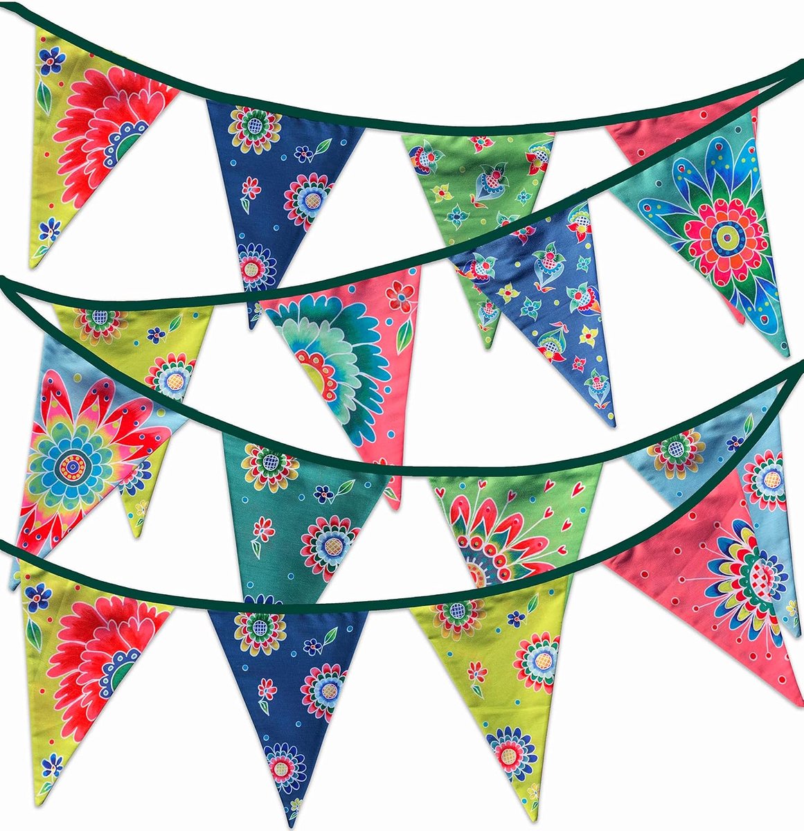 Art© | Stoffen Slinger vlaggenlijn | Stoffen vlaggen | Vlaggenlijn Stof | Feestslinger | Verjaardag Slinger | Duurzame slinger |Flowers XXL (12 mtr lang, 24 vlaggen)