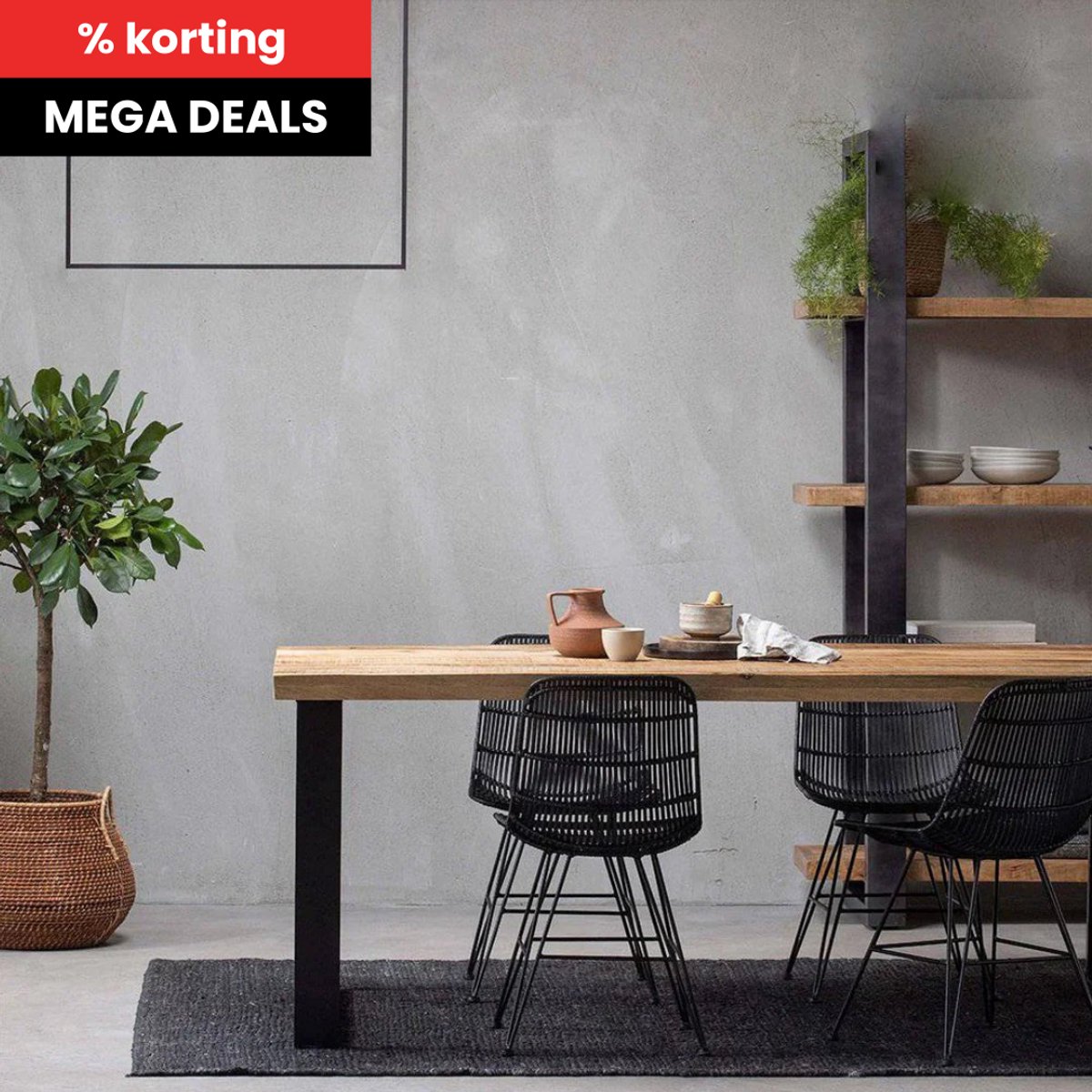 Mangohouten Eettafel Britt Rechthoek 240x100 cm Mahom Industrieel - Dinertafel van Mangohout & Metaal - Industriële Eettafel