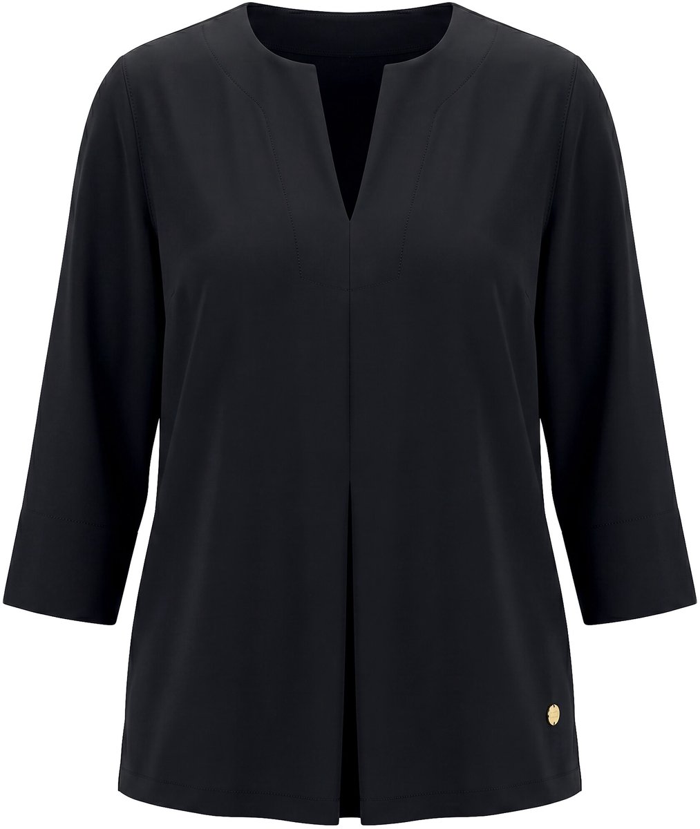 Ulla Popken - Dames - Tuniek-trui sierplooi techno-stretch ronde hals 3/4-mouwen - Zwart - Maat 54+