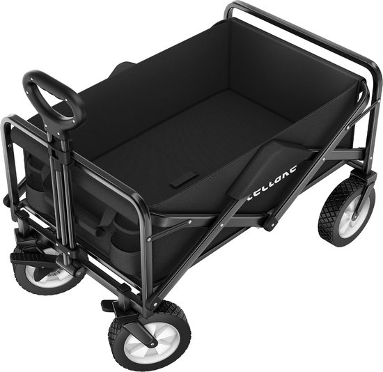 tectake® Opvouwbare handkar - Opvouwbare transportwagen - Met draagtas - Handkar om te trekken - Brede rubberen banden - Opvouwbare wagen voor transport - Voor naar het strand - Draagvermogen tot 80kg - Zwart van TecTake — afbeelding 3