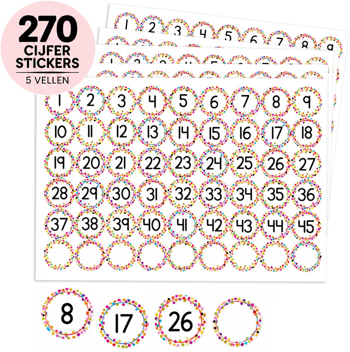 Cijfer Stickers - 270 Nummer Stickers - Beschrijfbare Planner Stickers - Agenda Stickers