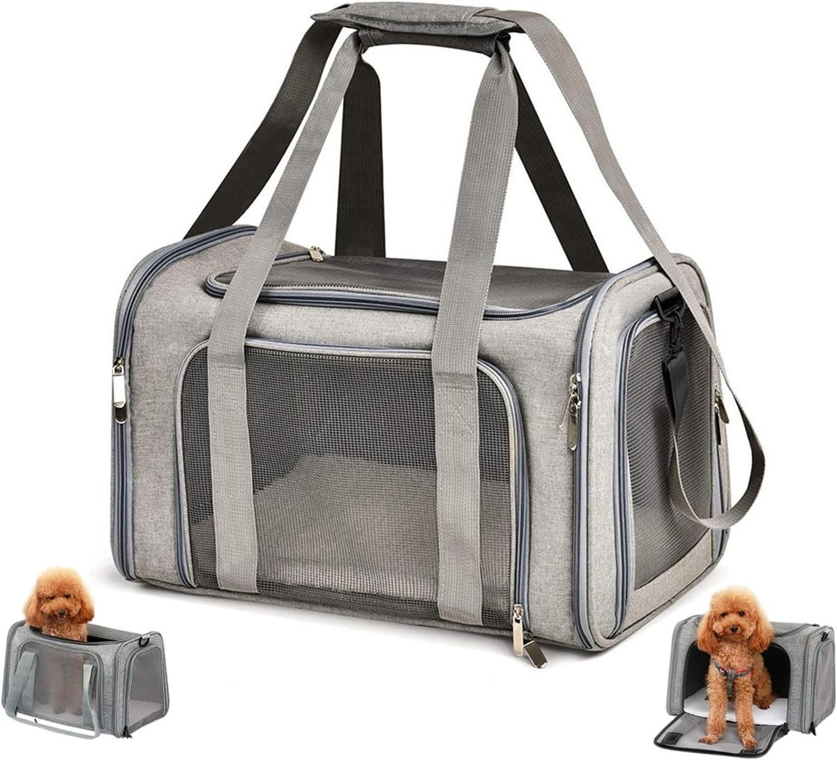 Kattenreismand - Grijs - 45 x 30 x 30 cm - Waterdichte Draagtas met Ademend Mesh - Voor Kleine Katten en Honden