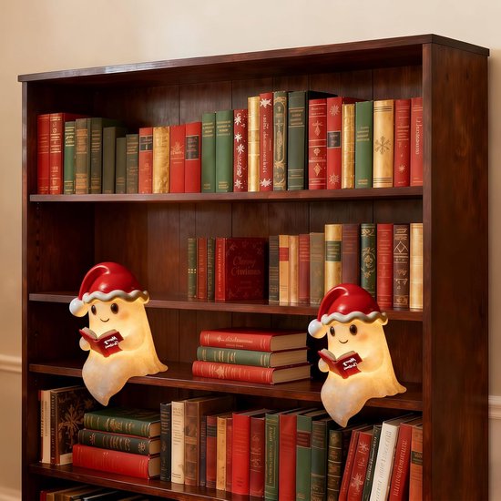 Kerstmis Nachtlampje met Spookbeeldje en Leesboek, Schattige Geest Lamp voor Tafel en Boekenplank, Decoratieve Kerstverlichting voor Huis, Bureau en Kast, Origineel Cadeau voor Kerstliefhebbers — afbeelding 2