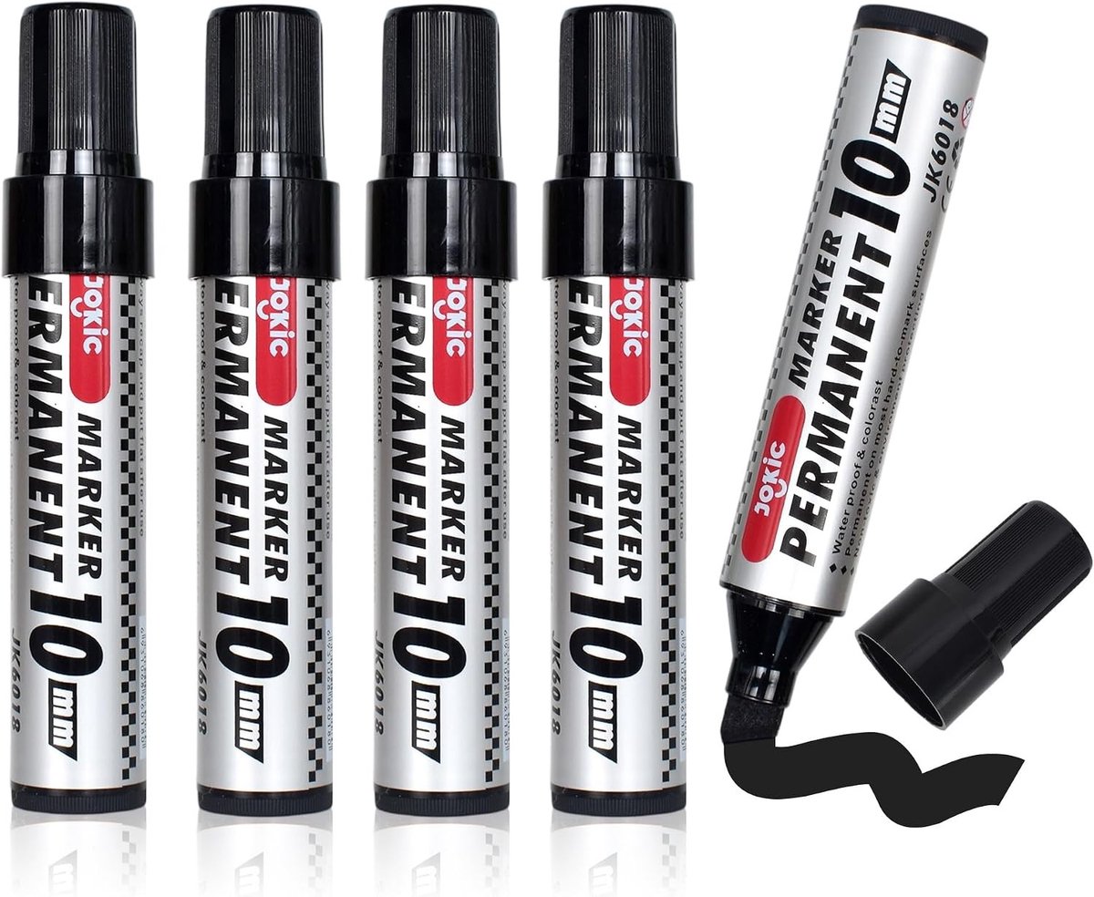 Set van 5 permanente markers met dikke wigpunt 2-10 mm, watervast en sneldrogend, ideaal voor karton, plastic en hout