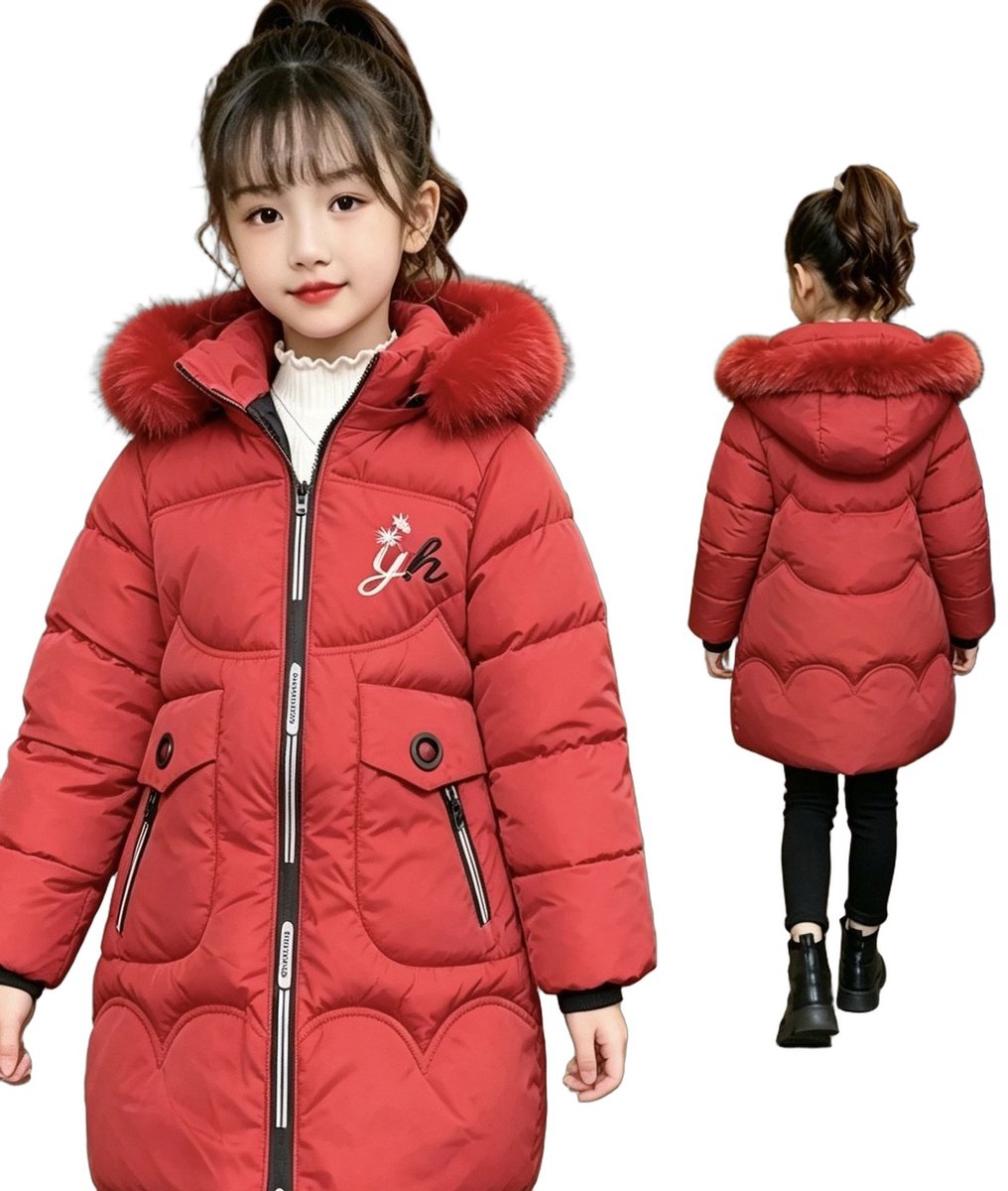 Currero Winterjas Parka Meisjes Lange Jas Meisje Wintermantel Overjas Gewatteerd Waterdicht Winter Stijlvol Mantel Kinderen 9-10 Jaar Rood