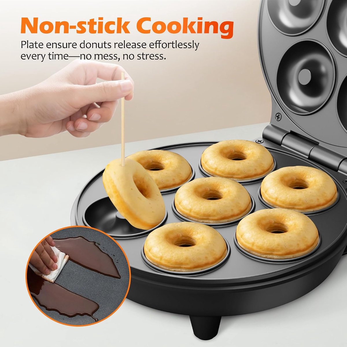 Mini-donut-, wafel- en cakemaker - bakmachine voor thuis met 7 vakjes, ideaal voor ontbijt, snacks, desserts en meer. — cadeau in Kookcadeaus - foto 3