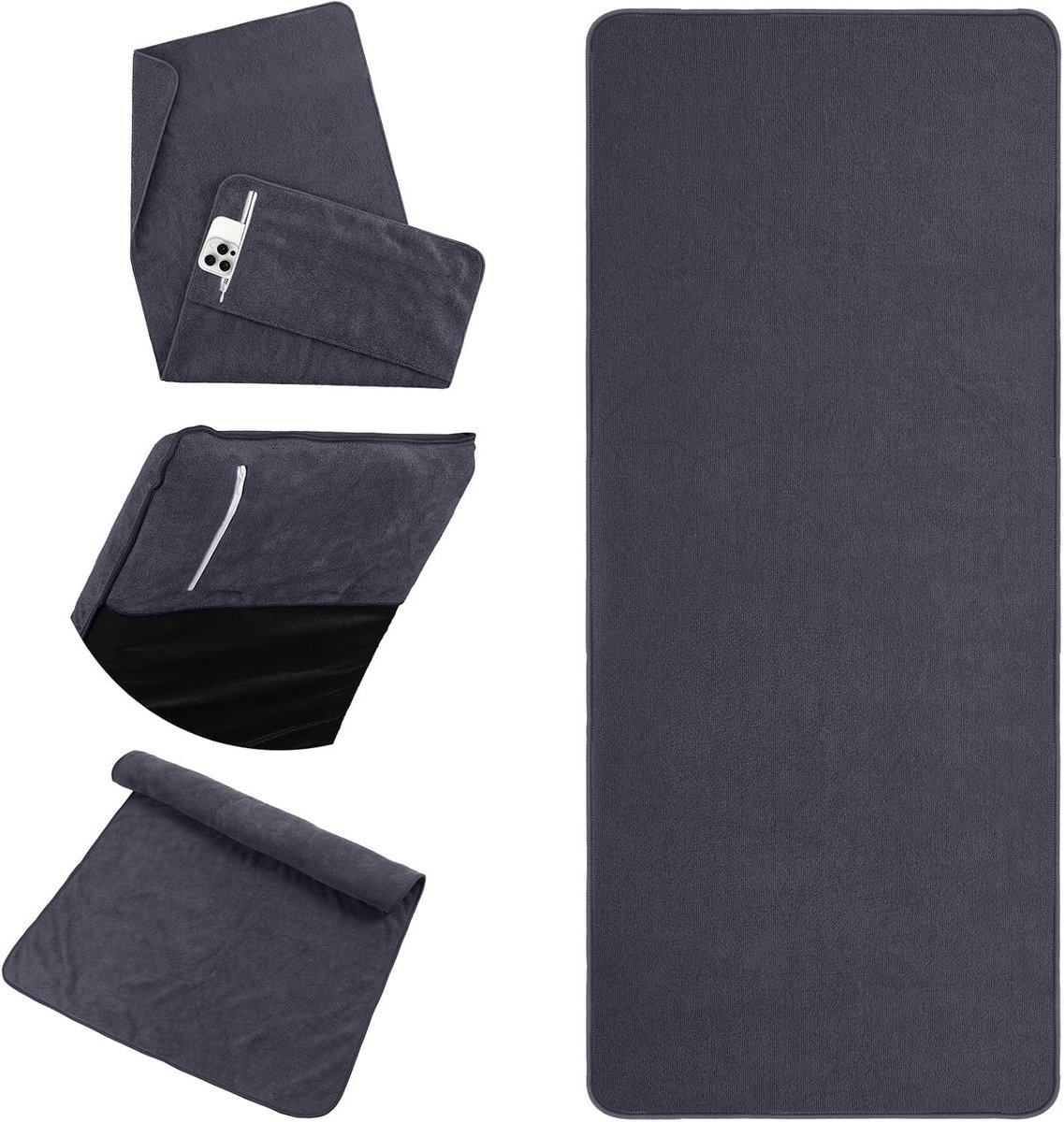 Microfibre Handdoek 50 x 125 cm, Sneldrogend, Lichtgewicht en Zacht, Ideaal voor Sport, Yoga en Buitenactiviteiten, Grijs
