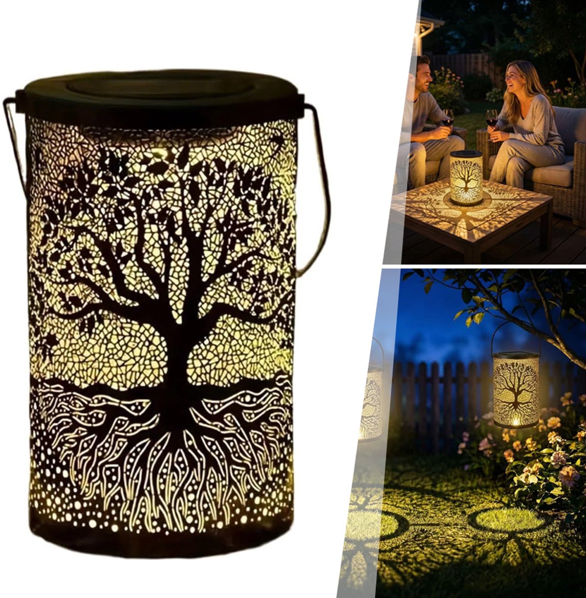 Zonne-Lantaarns Voor Buitendecoratie - Levensboom Metalen Hanglamp - Staande Tuinverlichting - Waterdichte LED-Zonnelantaarns