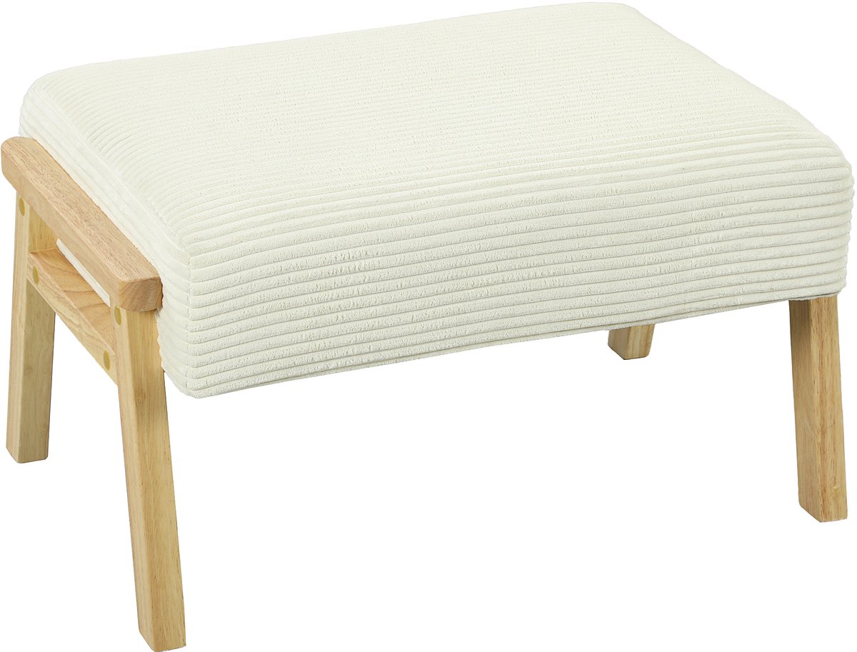 Sello! kruk – zitkruk – voetensteun – voetenbankje – schuimzitting van 16cm – houten poten – zacht ribstof – 70 x 46 x 40 cm