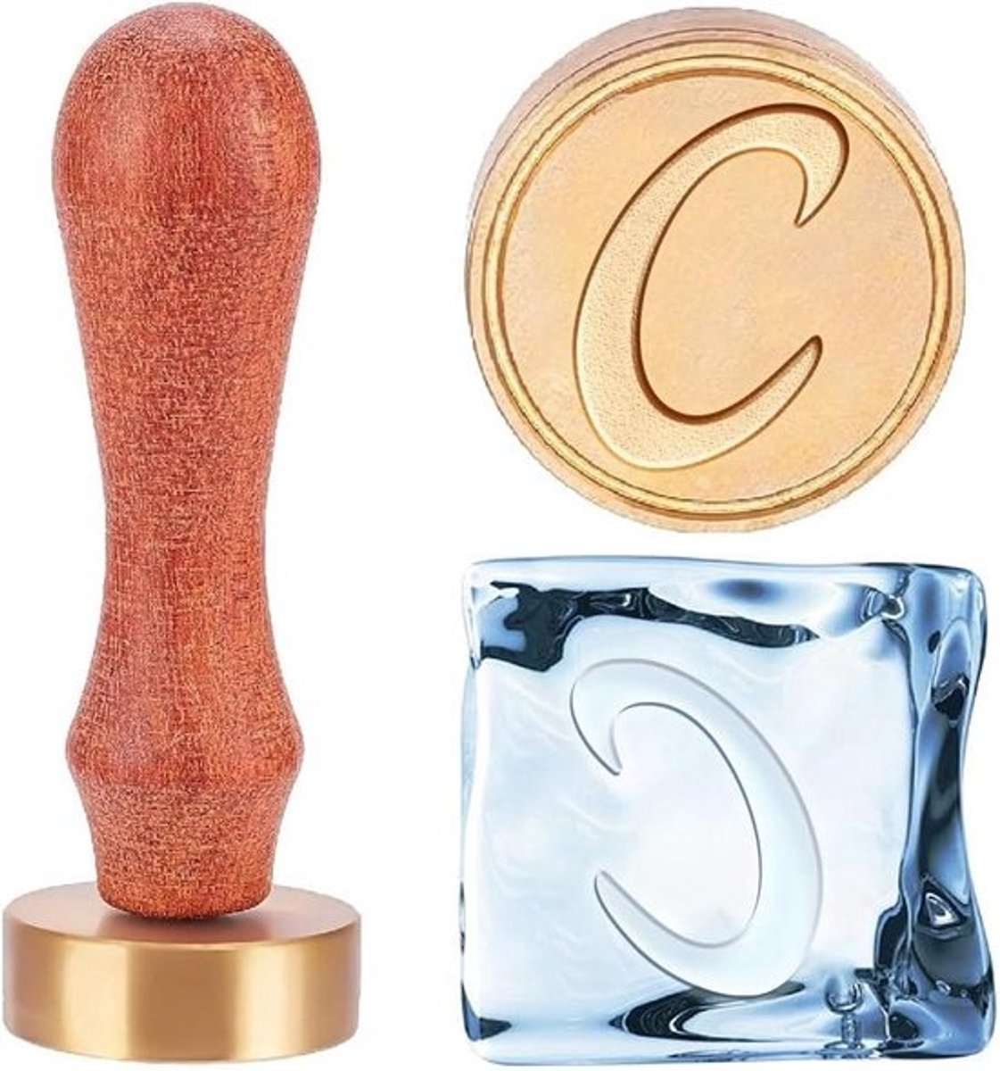 Letter Ice Stempel C Initialen - Ijsblokjes Druk Stempel - Afneembaar Handvat - Fluwelen Zakjes - Cocktail Whisky Mojito - Bruiloft DIY Drankjes