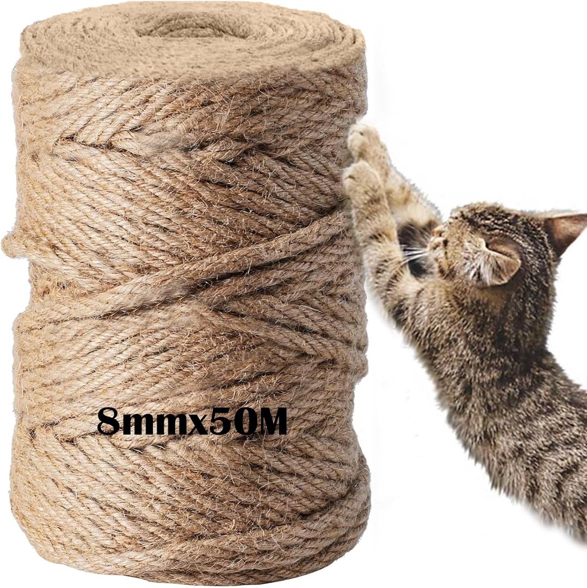 Loopwiel voor katten - Natuurlijk Sisaltouw - 8 mm - 50 meter Duurzaam 4-draads Touw voor Krabpalen en DIY