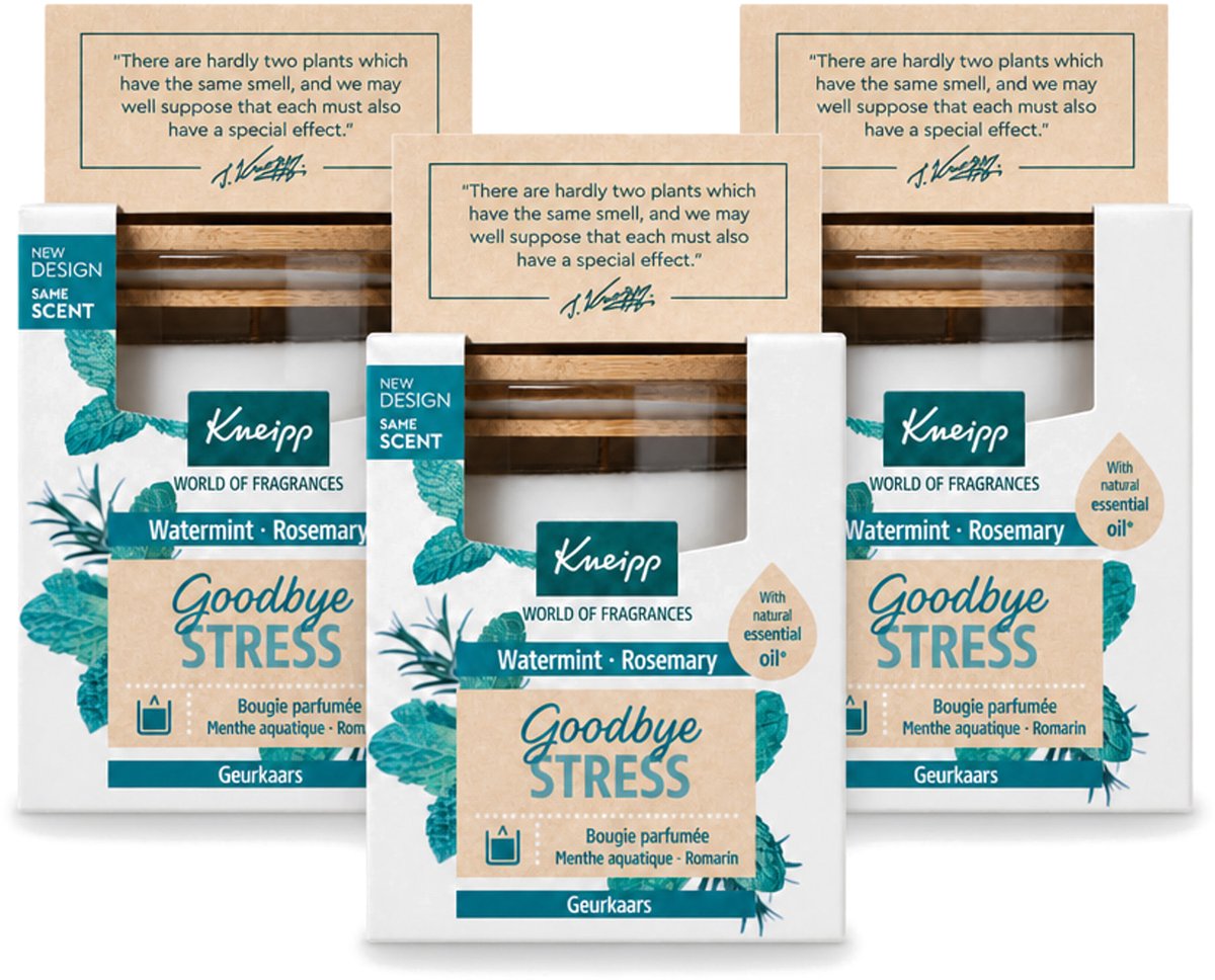 3 x Kneipp - Geurkaars - Goodbye Stress - Watermunt & Rozemarijn - 20 branduren - Voordeelverpakking - 3 stuks