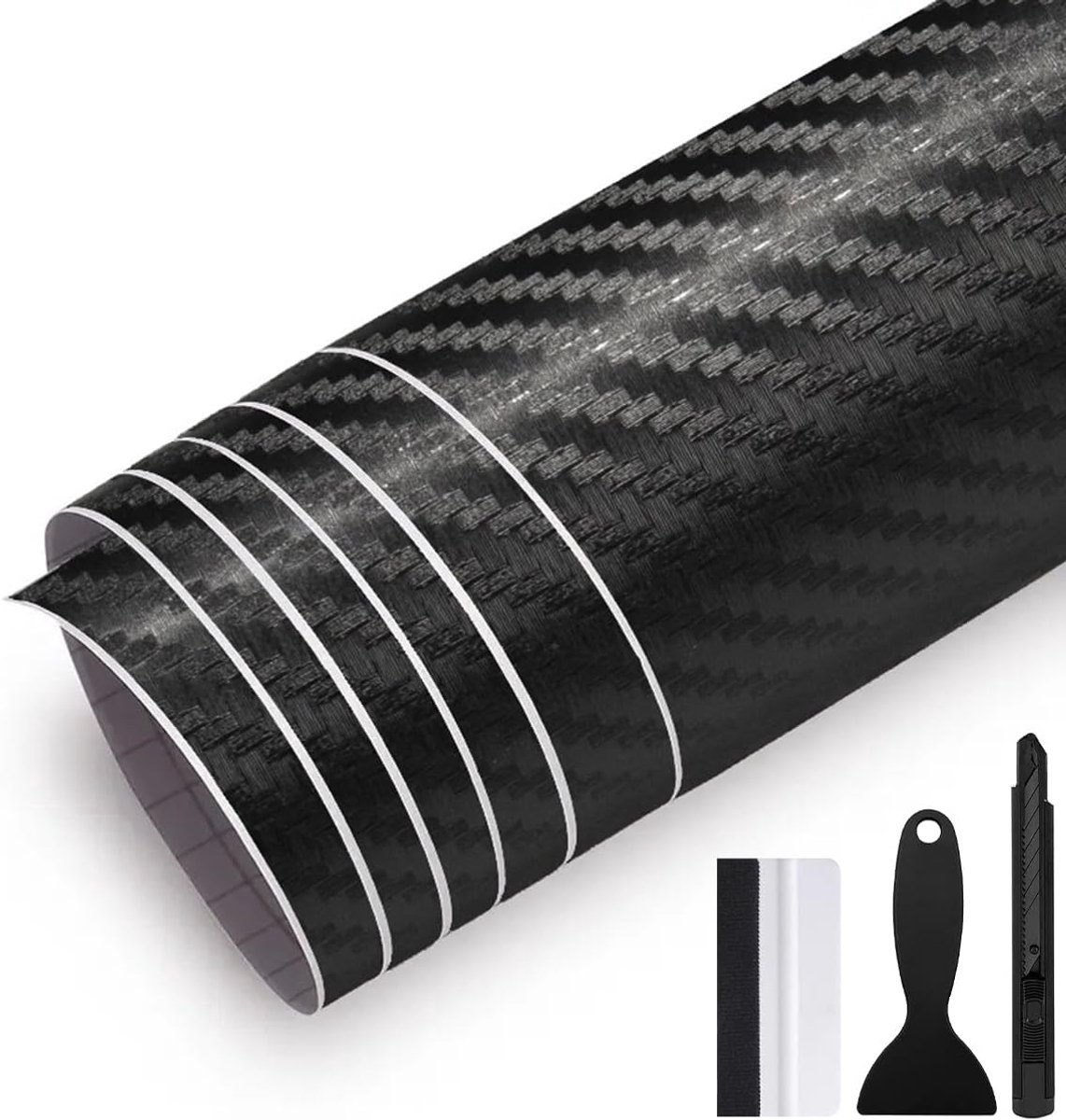 50 cm x 300 cm 3D-carbonfolie autofolie luchtbelvrij met luchtkanalen plakfolie auto buiten wrapping folie interieur voor motorfiets, fiets, doe-het-zelf (3D carbon, 50 cm x 300 cm)