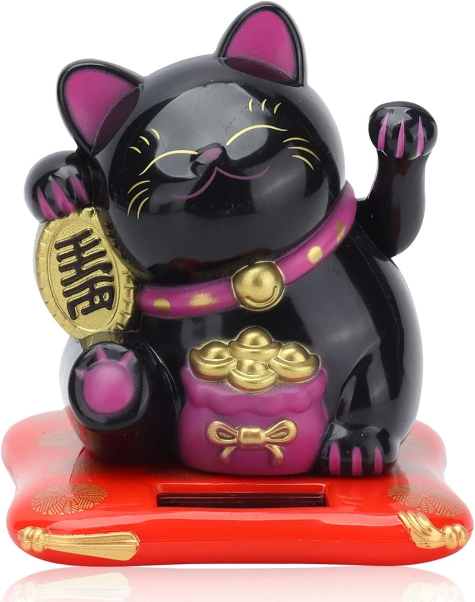 Fortuin Kat, Zwaaiende Arm Gastvrije Kat Leuke Rijkdom Kat Kleine Feng Shui Lucky Cat Decor voor Thuis Display Decor(zwart)