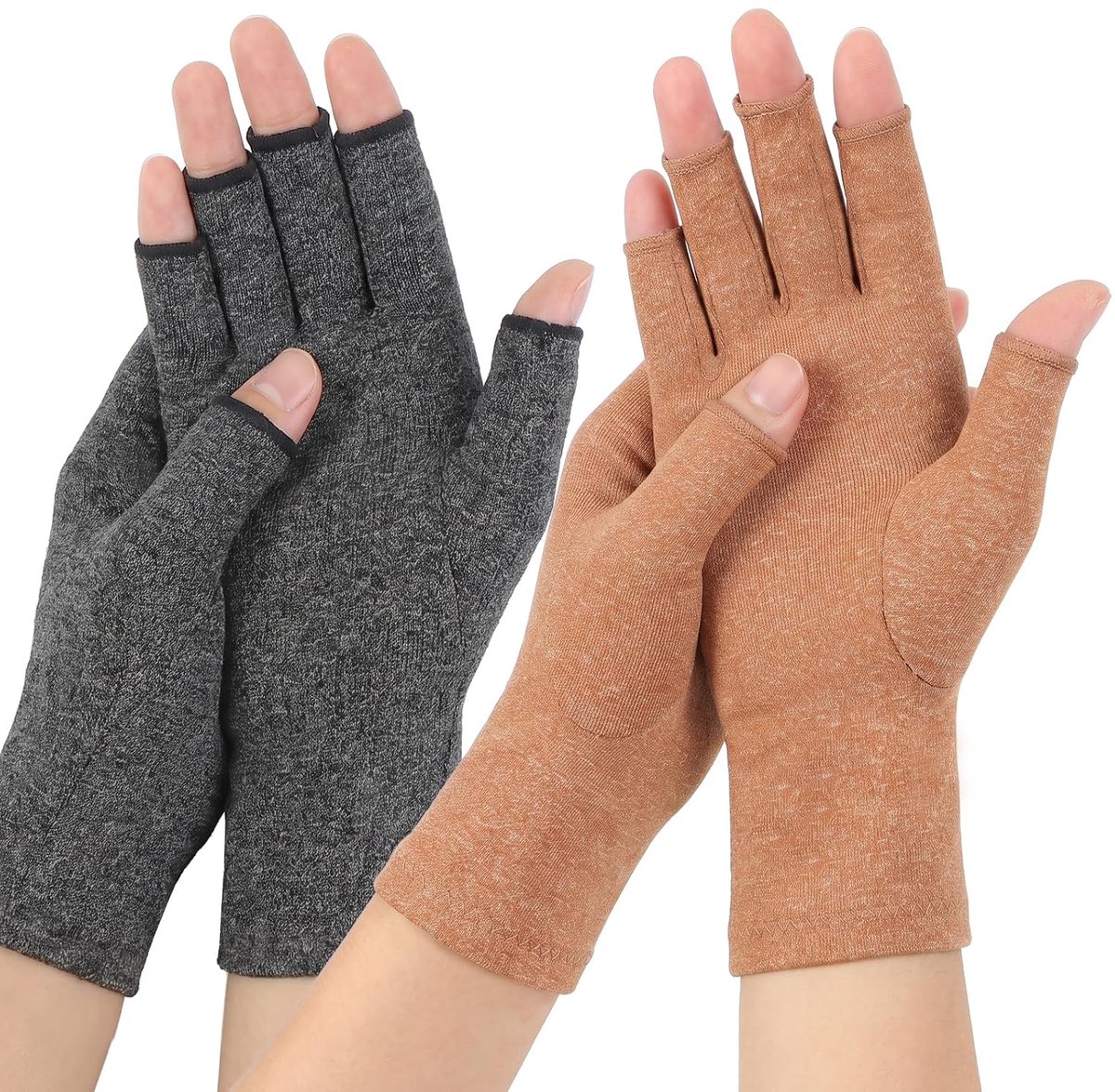2PCS Gants Anti Arthrose, Gants de Compression Sans Doigts maat L