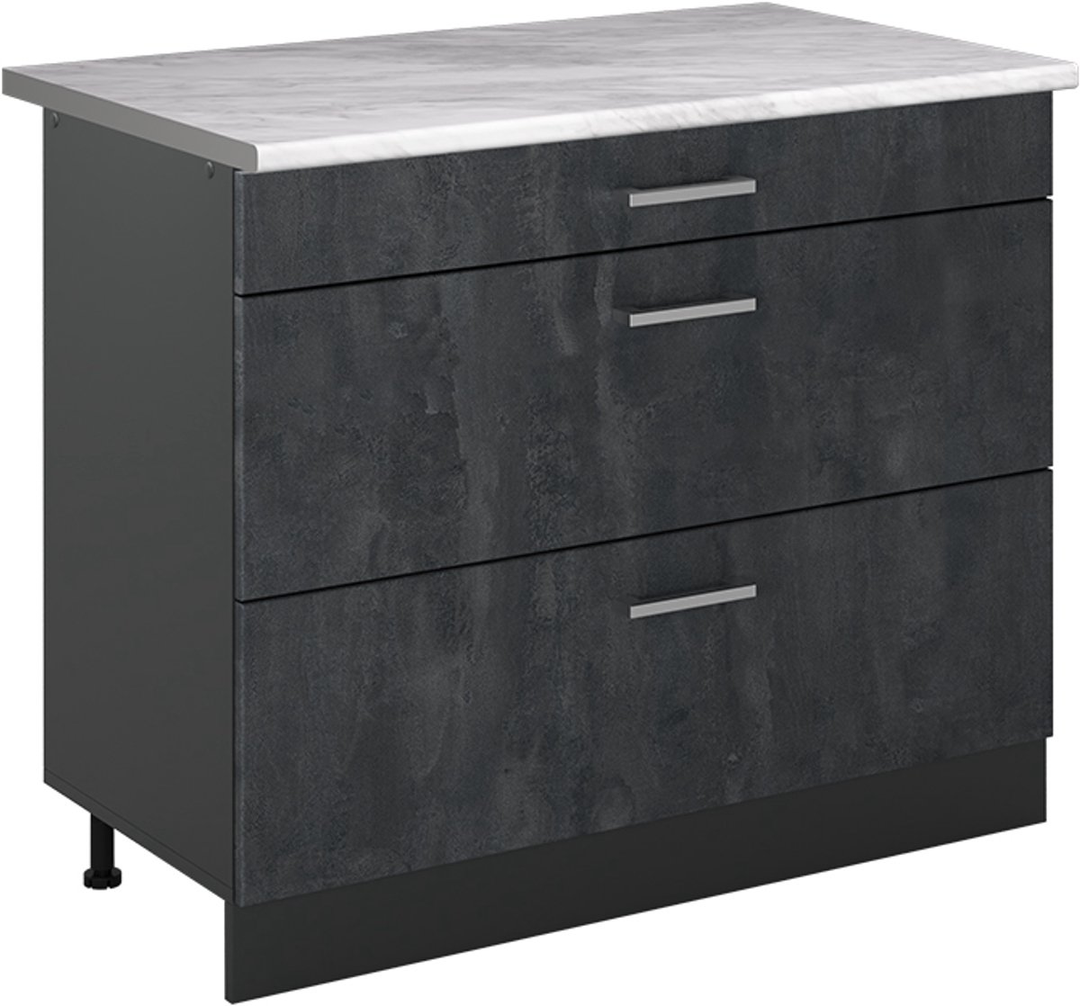 Vicco Keukenonderkast R-Line, Zwart beton/Antraciet, 100 cm marmer werkblad