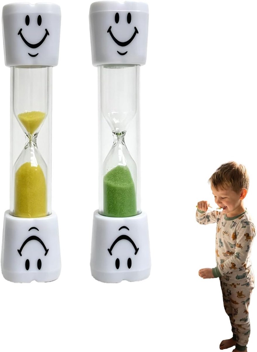 2 sets zandlekkernijen met glimlachend gezicht, 3 minuten timer voor keuken, kantoor en speeltijd, leerhulp voor tijdmanagement met hoogwaardige en veilige materialen, (geel + groen)