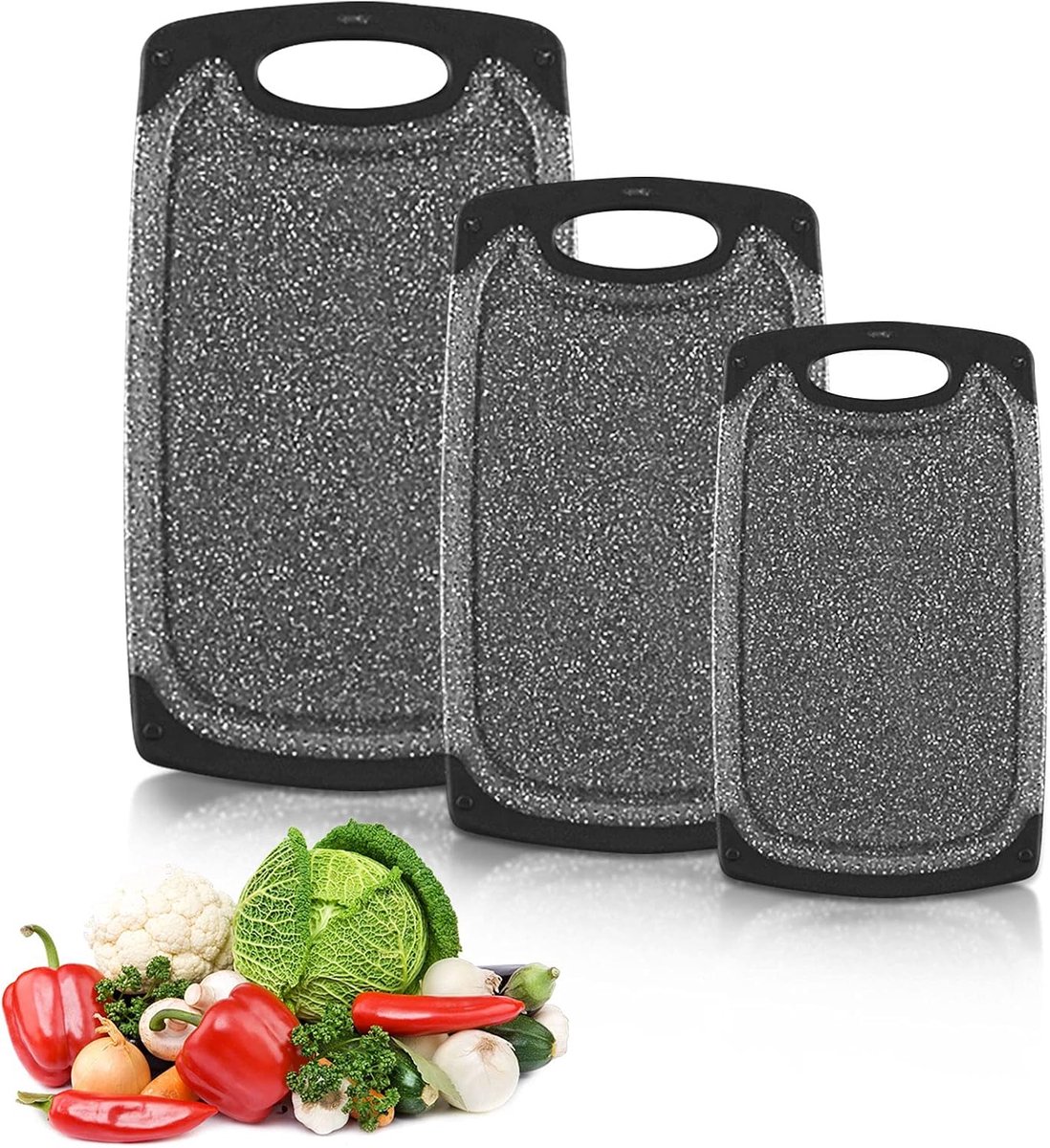 set van 3 snijplanken, snijplanken, met sapgroef, verschillende maten voor alle gelegenheden, voor vlees, groenten, fruit, keukensnijplank