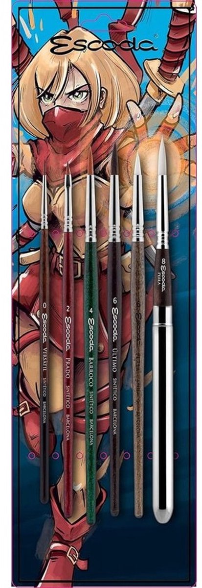 Set van 6 Professionele Illustratiepenselen - Aquarel Penselen met Korte Steel en Synthetisch Haar