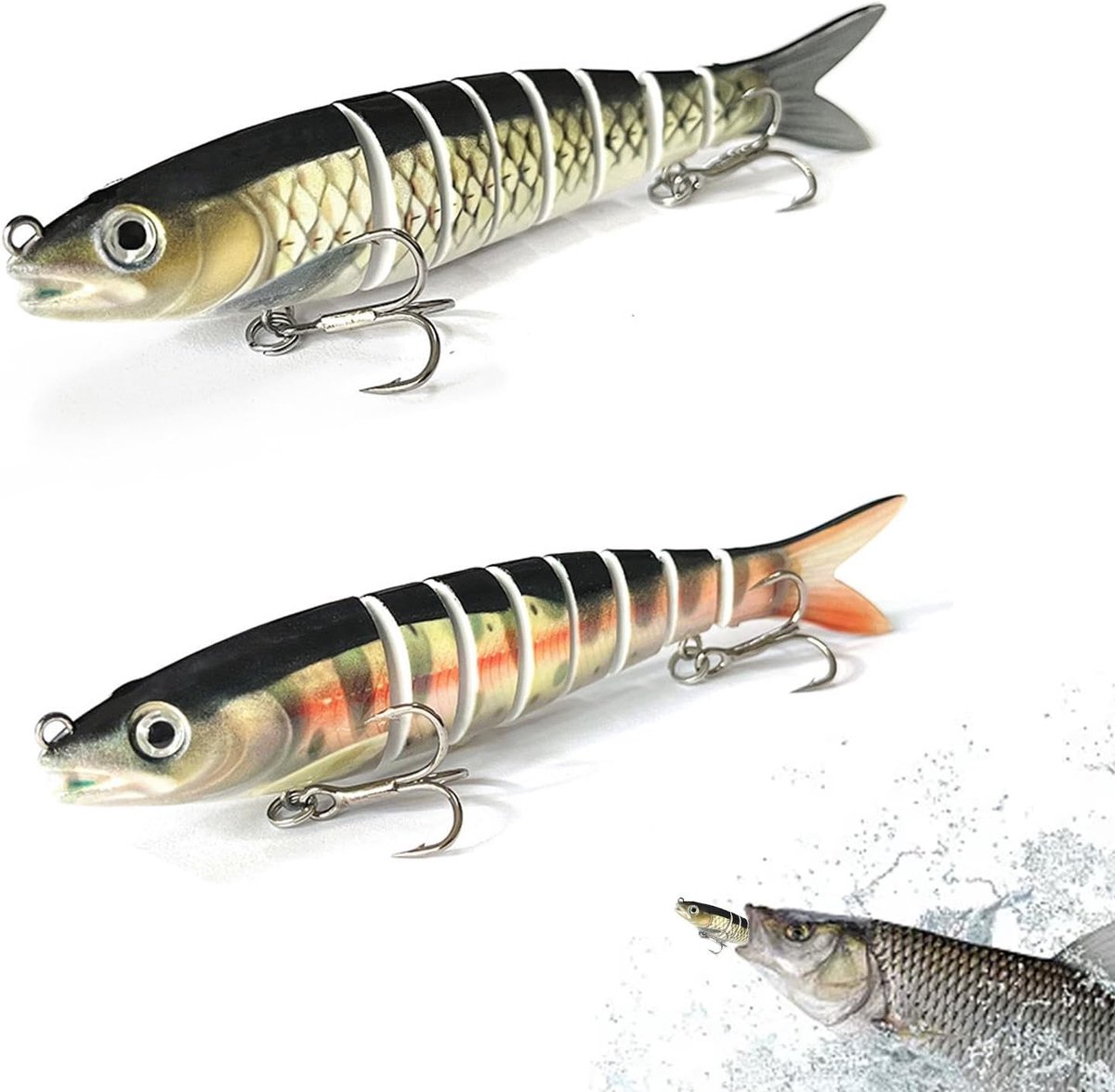 Lifelike Swimbait Set van 2 Stuks voor Baars en Forel, Meerdere Segmenten, Geschikt voor Zoet- en Zoutwater Visserij
