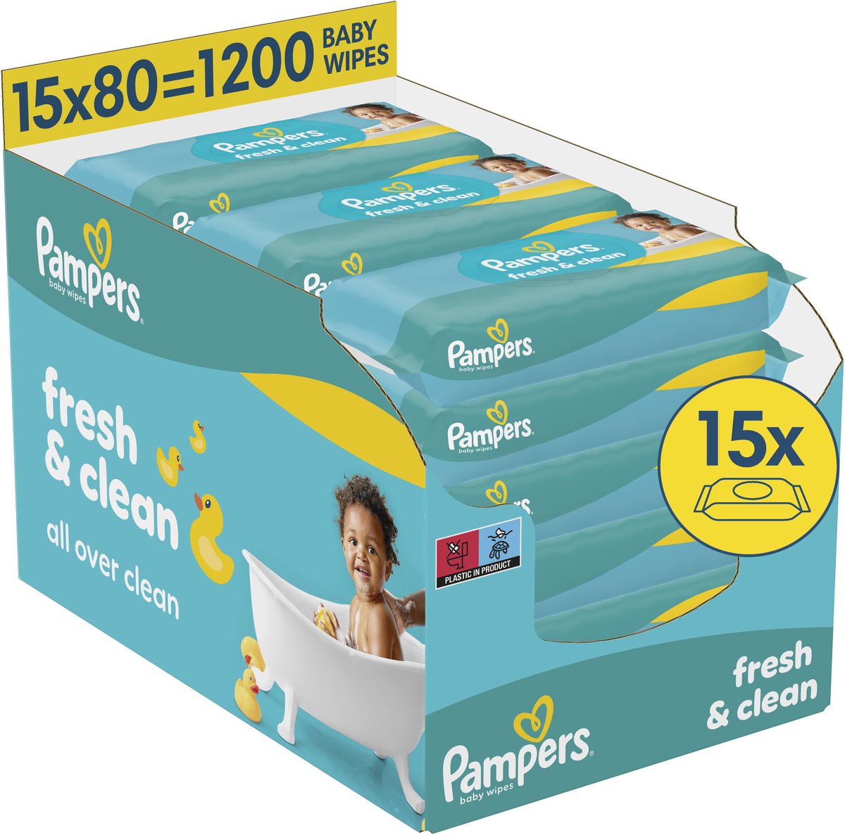 Bol.com Pampers Fresh Clean - Billendoekjes - Zachte En Frisse Geur - Ook Voor Handjes En Gezichtje - 15 verpakkingen van 80 doe... aanbieding