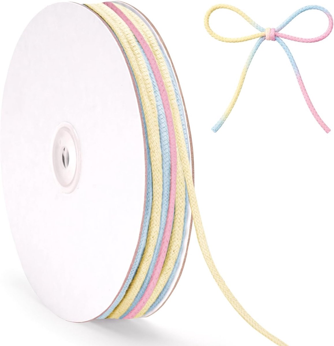 Katoenen Macramé Touw 3 mm: 30 m Kleurverloop in Roze, Blauw en Geel voor Haken, Mandjes en Creatieve Projecten