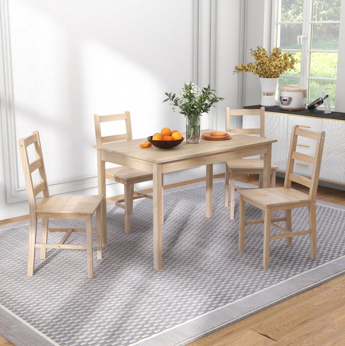 MODFU - Eettafel Met 4 Stoelen - Rechthoekig - Ruimtebesparend - Hout - Naturel