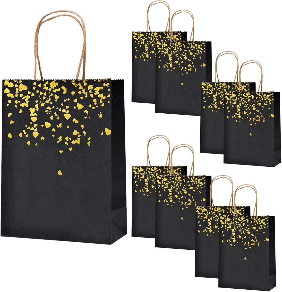 Zwarte cadeauzakken met handvat, 20 stuks, herbruikbare papieren tassen voor feestjes, bruiloften en verjaardagen