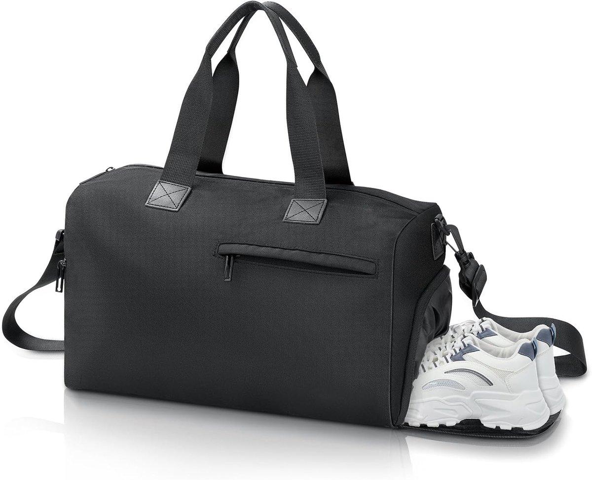 Sporttas, reistas, sporttas, zwemtas, duffle bag, trainingstas met schoenenvak, nat vak voor sport, fitness, reizen, badtas, gymtas, reistas voor dames en heren, zwart, 40x23x24cm, Reizen