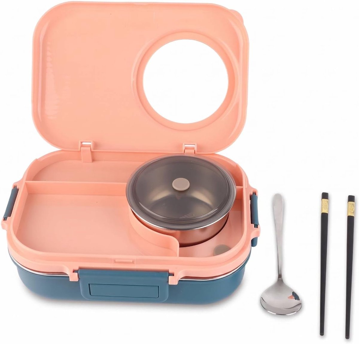 Lunchbox, 3 Compartimenten Geïsoleerde Lunchbox Met Bestek En Soepkom Lekvrije Lunchcontainers Voor Kinderen Volwassen School Kantoor Picknick(Roze)