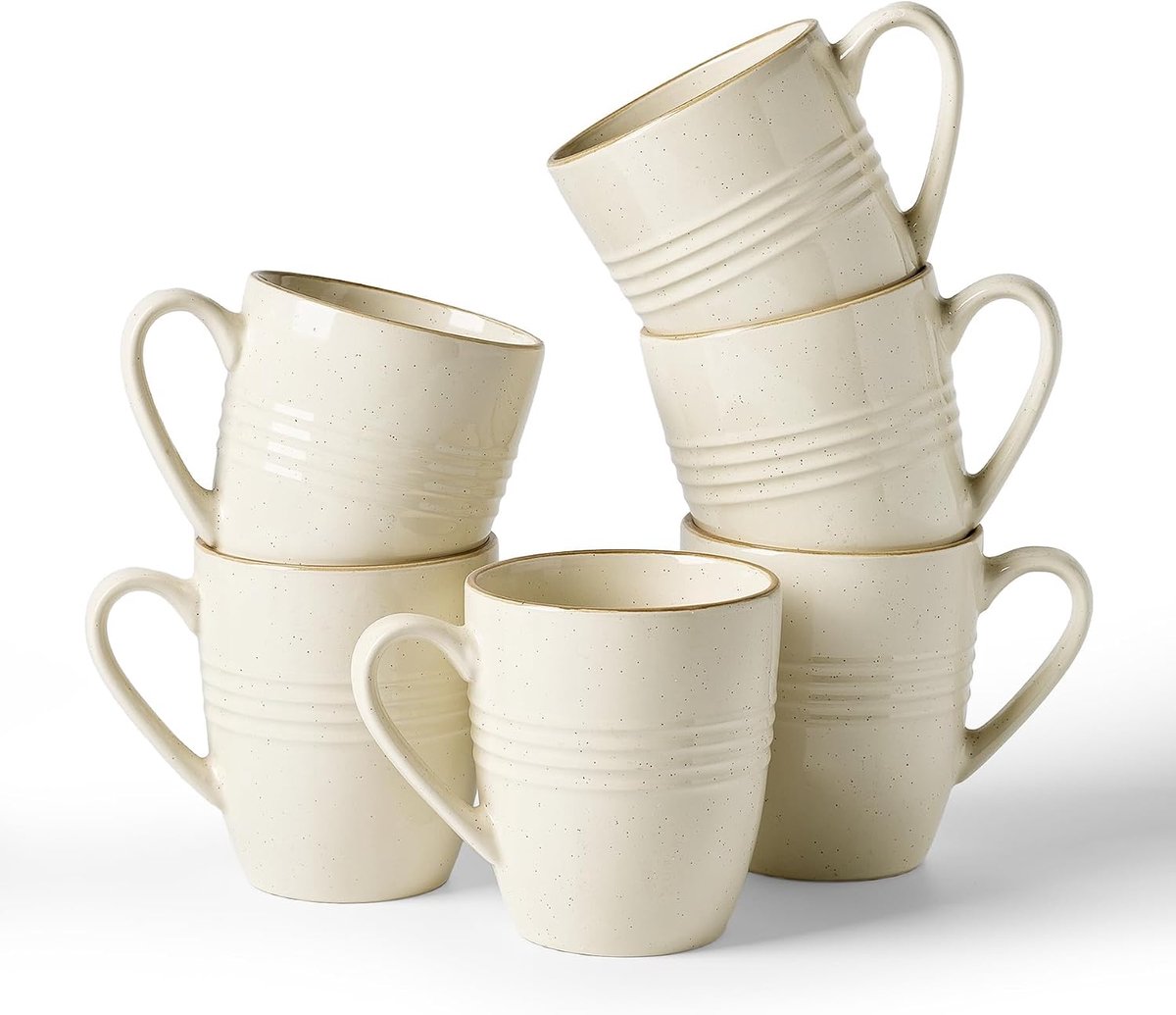 Jupiter 6 keramieken koffiekopjes, 355 ml met handvat, Vanillewit
