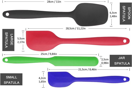 (4-delig), siliconen spatel, deegspatel, bakaccessoires met metalen kern tot 220 graden, BPA-vrij — afbeelding 2