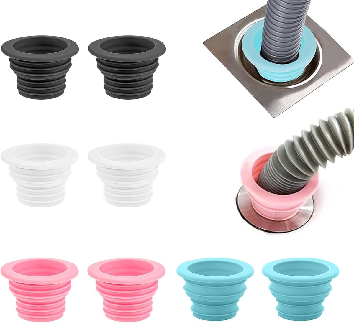 8 stuks, rubberen manchet, sifon voor afvoerbuis, afvoerbuis, wasmachine voor afvoerbuis, buiten, Ø 48 mm, binnendiameter 38 mm