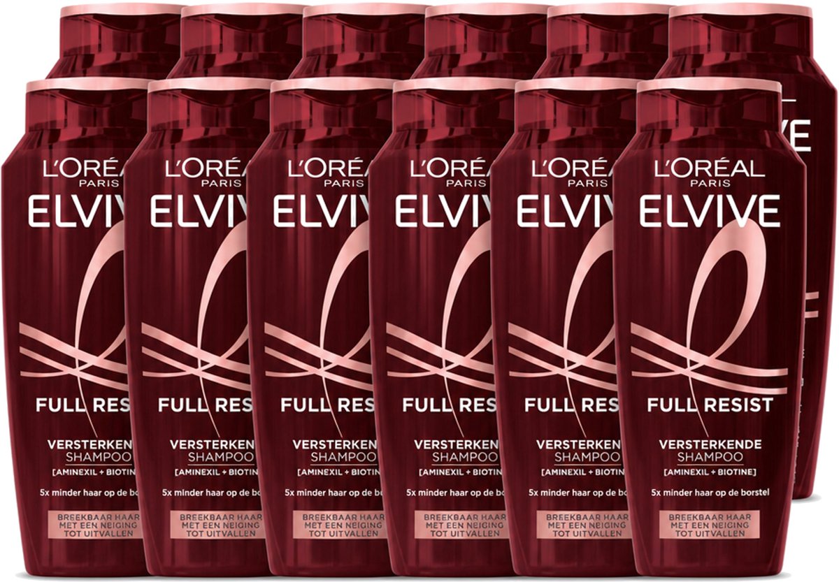 12 x L’Oréal Paris Elvive – Shampoo – Full Resist – Versterkend met Aminexil & Biotine – 250 ml - Voordeelverpakking - 12 stuks