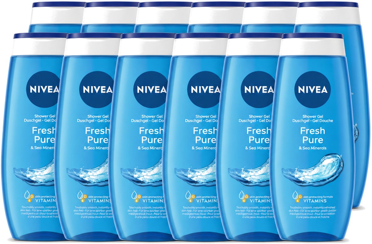 12 x Nivea – Douchegel – Fresh Pure – 250 ml - Voordeelverpakking - 12 stuks