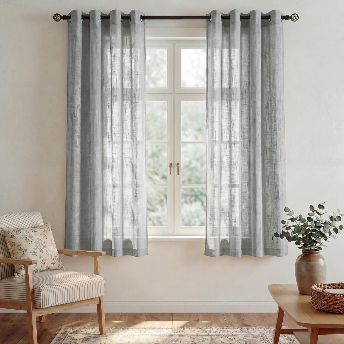 Transparante Raamgordijnen Gordijnen Kant en Klaar Panelen Vitragegordijnen voor Woonkamer Slaapkamer Studeerkamer Kinderkamer met Zeilringen 2 Stuks,132x137cm,Donkergrijs