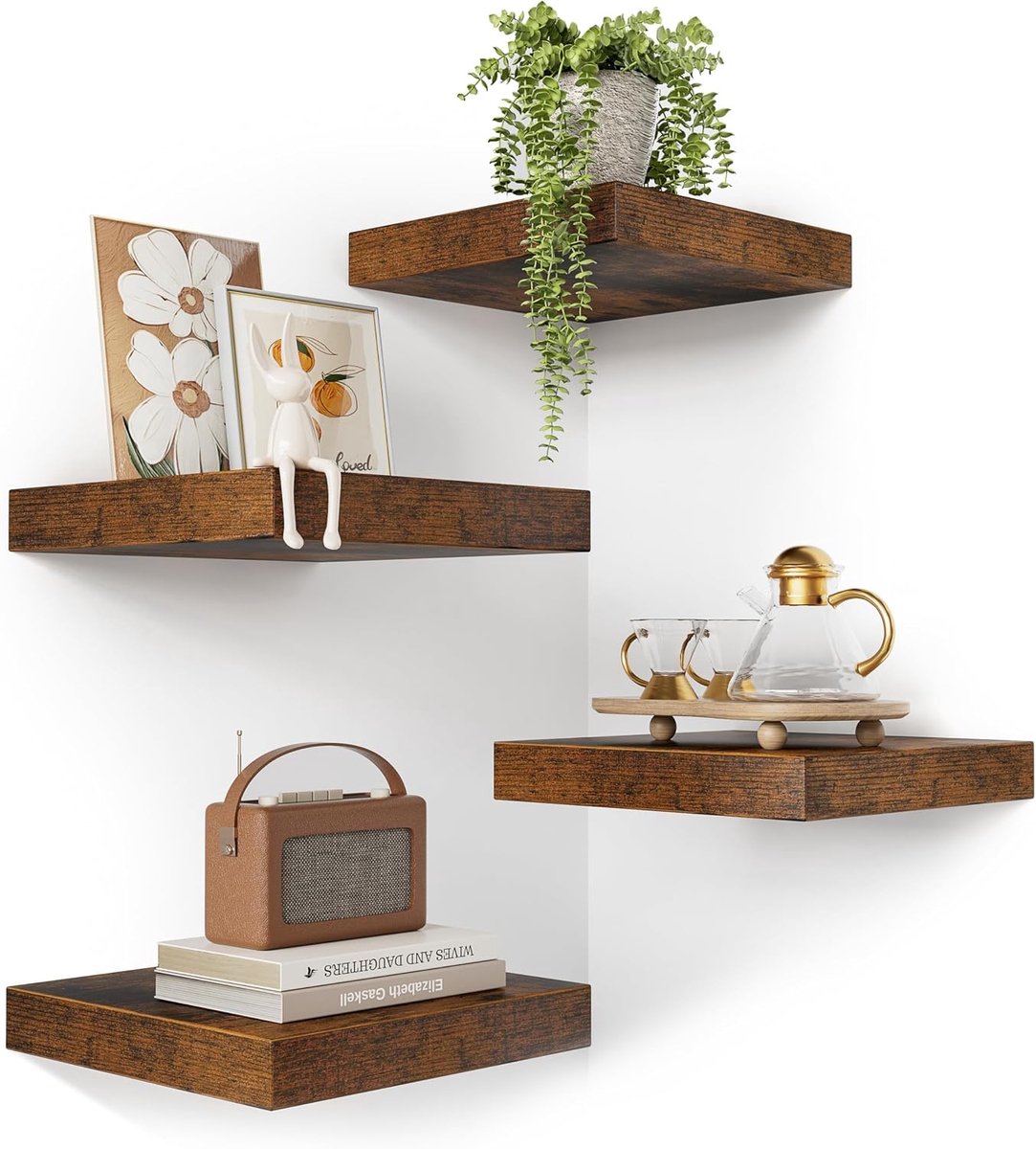 Zwevende planken set van 4, 25 x 25 x 3,8 cm