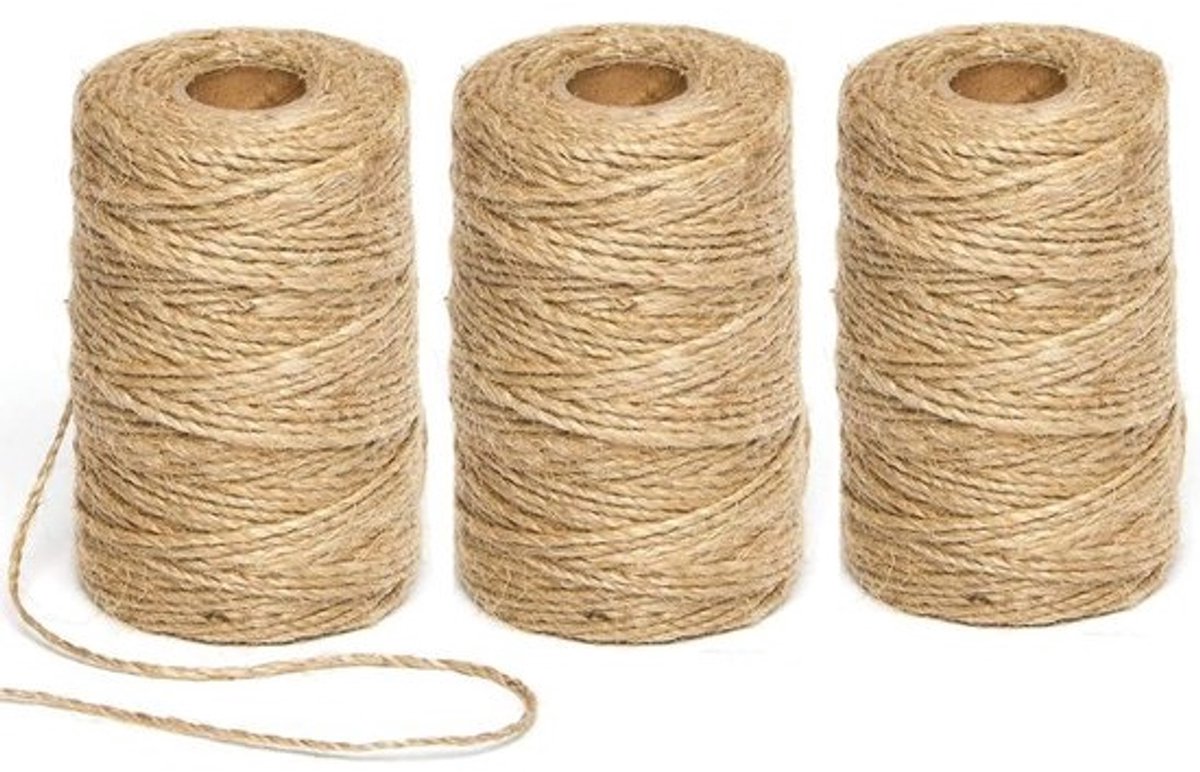 Natuurlijk Jute Koord - 300 m, 3 Rollen, 2 mm Dikte - Decoraties Handwerk Tuinieren