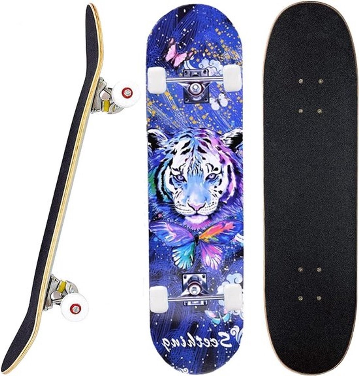 31" x 8" Compleet Skateboard - 7 Layer Esdoorn Deck - Double Kick Deck - Standaard boards - Jongens Meisjes - Tieners Volwassenen - Beginners - Blauw