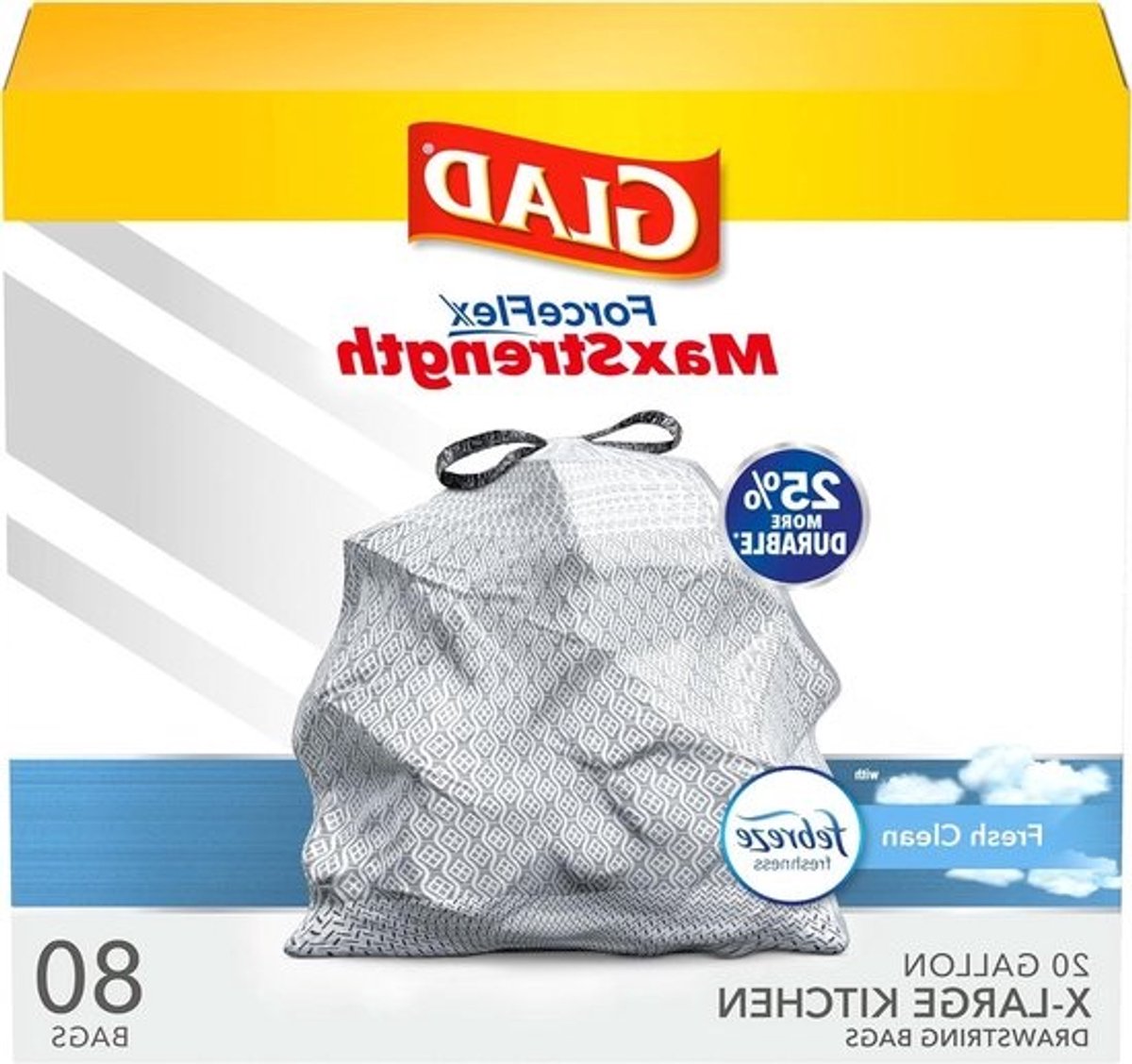 XL X-Large ForceFlexPlus vuilniszakken - 20 gallon grijs - 80 Count met Febreze - fris en schoon