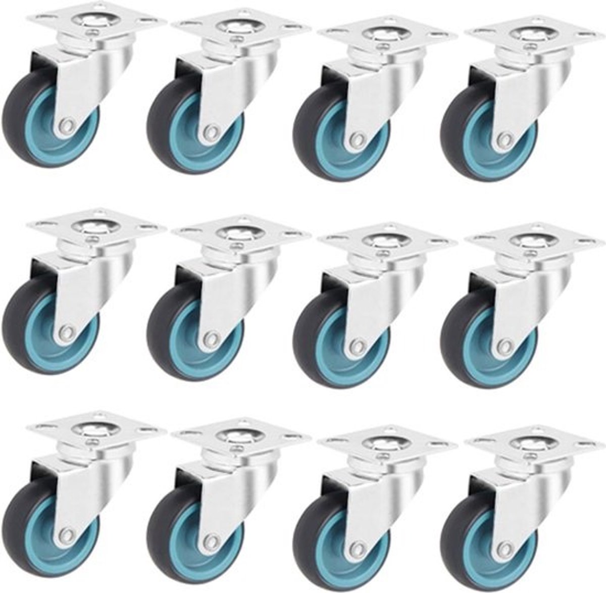 Swivel Caster Meubilair Tafel Garage Trolley - Rubber Dubbele Wielen - Set van 4
