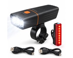 AXIMO Fietsverlichting Set 500 lumen - Fietslamp USB Oplaadbaar LED - Aluminium Voorlicht en Achterlicht - Roteerbaar voorlicht - Waterbestendig (IPX5) Fietslicht