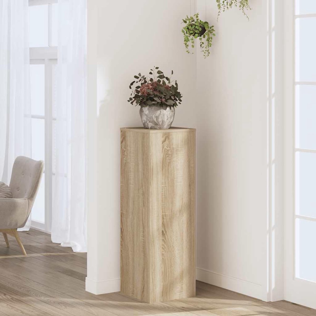 Sonoma-eiken, 33 x 33 x 100 cm, bloemenstandaard van hout, voor woonkamer, binnen