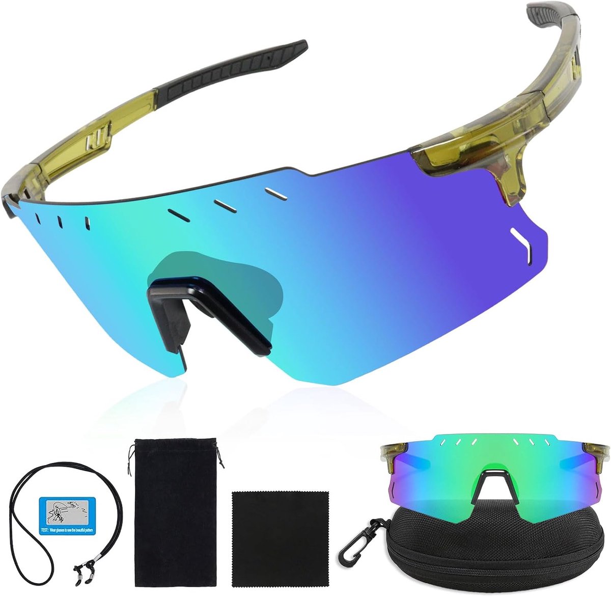Bril voor heren en dames, fietsbril, gepolariseerd, UV400-bescherming, sportbril, winddichte fietsbril, loopbril voor fietsen, hardlopen, skiën, MTB, golf, rave, outdooractiviteiten