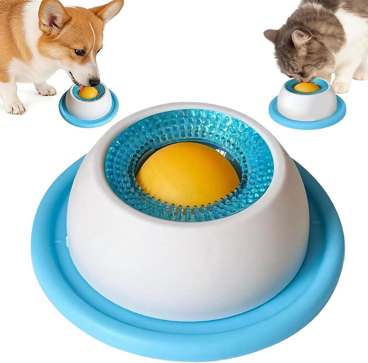 Hond hond likken voederbak voederbak met geïntegreerde draaibal hondenlikspeelgoed met antislipmat likbal voor honden, hondenlikspeelgoed voor puppy's en katten